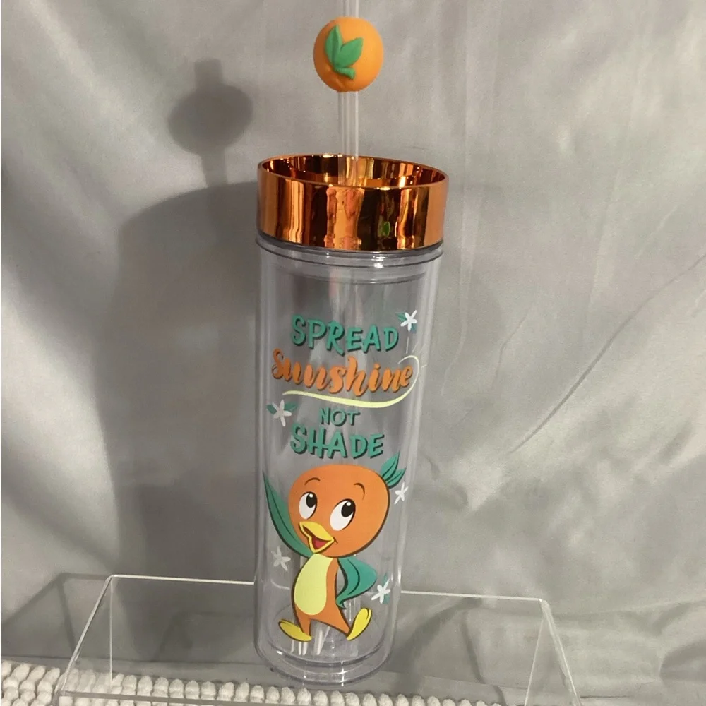 Disney Parks Orange Bird Spread Sunshine Not Shade 15oz Cup Tumbler with Straw